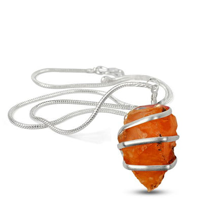Natural Crystal Stone Wire Wrapped Pendant - Locket with Metal Chain