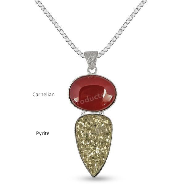 Natural Crystal Stone Pendant - Locket with Metal Chain