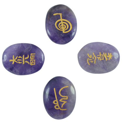 Natural Stone Oval Shape Reiki Symbol Set 4 pcs