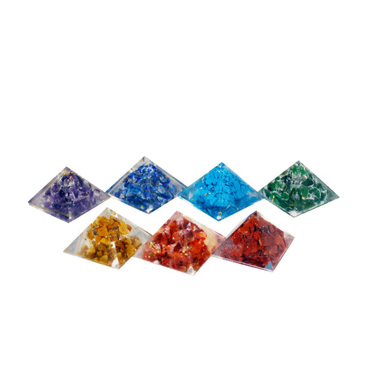 Natural 7 Chakra Orgone Pyramid set-25 mm (7pcs)