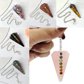 Natural Stone 7 Chakra Six Faceted Dowser - Pendulum