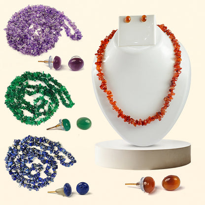 Natural Crystal Stone Chip Beads Mala Necklace with Earring for Girls & Women