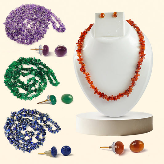 Natural Crystal Stone Chip Beads Mala Necklace with Earring for Girls & Women