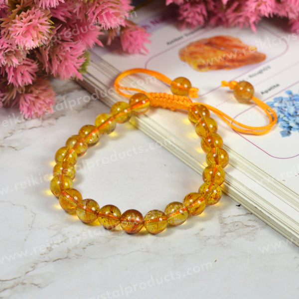 Natural Single Line Stone Macrame Nylon Cord Adjustable 8 mm Bracelet for Unisex