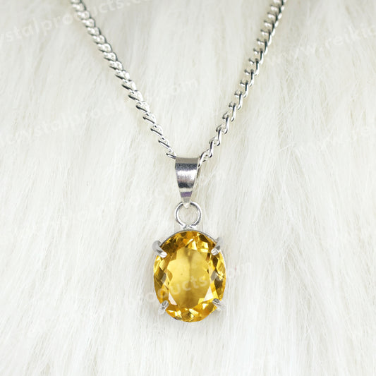 Natural Citrine Gemstone Pendant Crystal Stone Cutting Shape Pendant Locket with Metal Chain