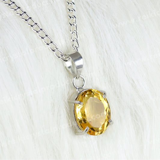 Natural Citrine Gemstone Pendant Crystal Stone Cutting Shape Pendant Locket with Metal Chain