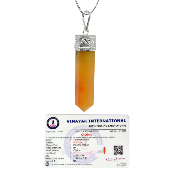 Certified AAA Natural Crystal Stone Pencil Shape Pendant - Locket with Metal Chain