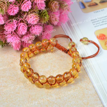 Natural Double Line Stone Macrame Nylon Cord Adjustable 8 mm Bracelet for Unisex