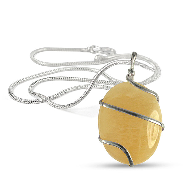 Natural Crystal Stone Oval Shape Wire Wrapped Pendant Size 30-35 mm with Metal Chain