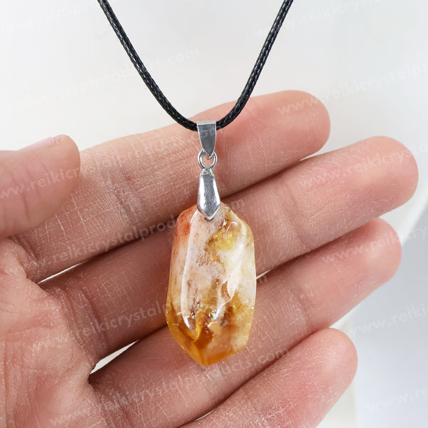 Natural Citrine Tumble Pendant - Locket With Thread Crystal Stone Pendant for Unisex