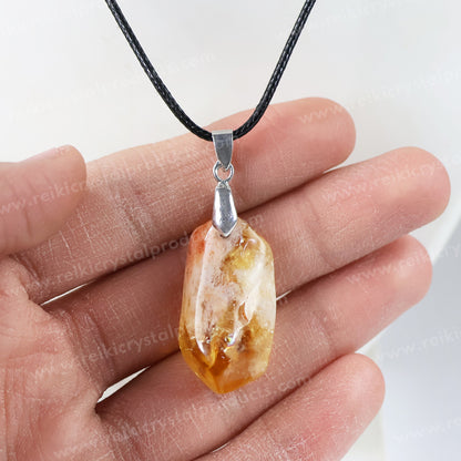 Natural Citrine Tumble Pendant - Locket With Thread Crystal Stone Pendant for Unisex