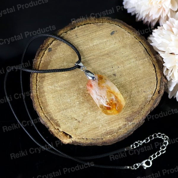 Natural Citrine Tumble Pendant - Locket With Thread Crystal Stone Pendant for Unisex