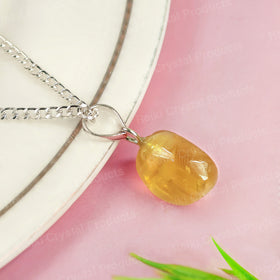 Natural Citrine tumble pendant with metal chain