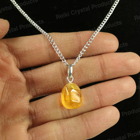 Natural Citrine tumble pendant with metal chain