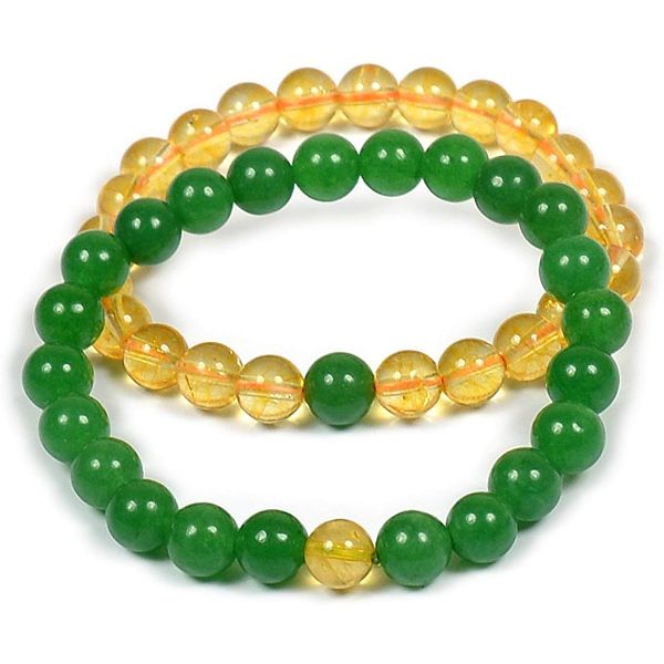Natural Crystal Stone 8 mm Round Beads Couple Combo Bracelet