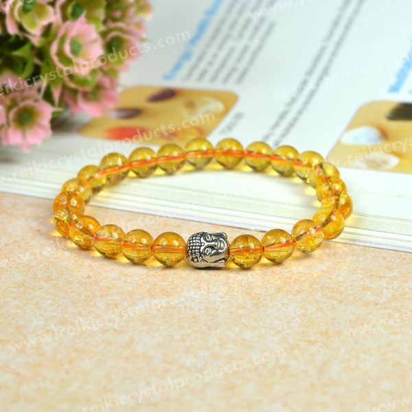 Natural Crystal Stone with Buddha Head Charm 8 mm Bracelet