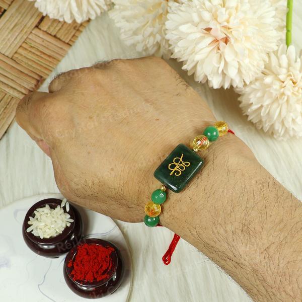 Natural Crystal Healing Stone Band, Citrine with Green Jade Aventurine Zibu Coin Band for Money