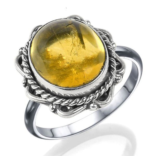 Natural Crystal Gemstone Adjustable Silver Ring