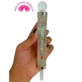 Clear Quartz Healing Wand with 7 Chakra Stones