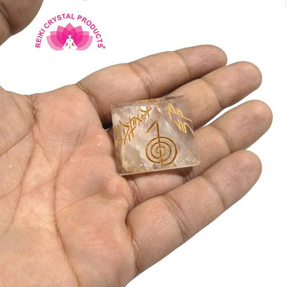 Clear Quartz Reiki Symbol Engraved Pyramid 30 mm