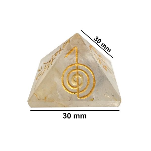 Clear Quartz Reiki Symbol Engraved Pyramid 30 mm
