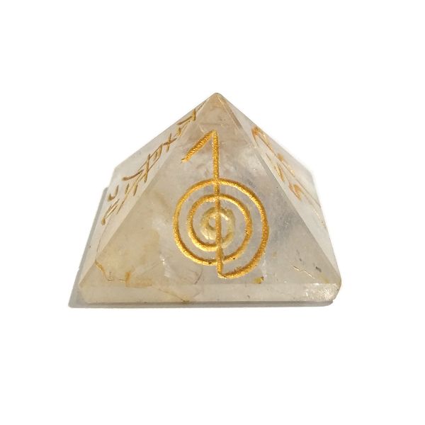 Clear Quartz Reiki Symbol Engraved Pyramid 30 mm