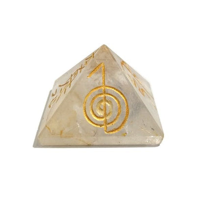 Clear Quartz Reiki Symbol Engraved Pyramid 30 mm