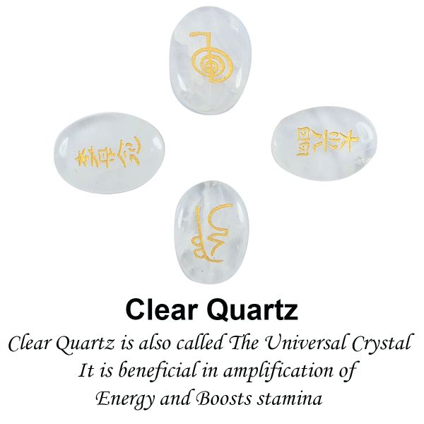 Natural Stone Oval Shape Reiki Symbol Set 4 pcs
