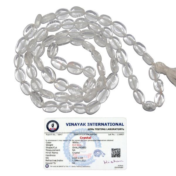 Certified Natural Crystal Stone Oval Beads Mala / Necklace