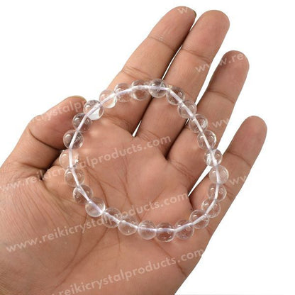 Certified Clear Quartz 8 mm Round Bead Bracelet