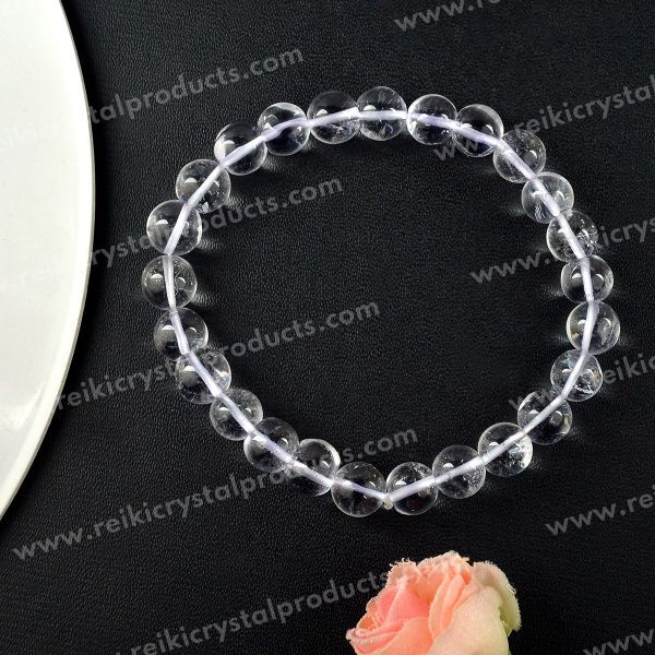 Certified Clear Quartz 8 mm Round Bead Bracelet