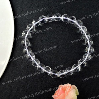Certified Clear Quartz 8 mm Round Bead Bracelet