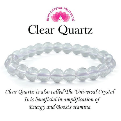 Certified Clear Quartz 8 mm Round Bead Bracelet
