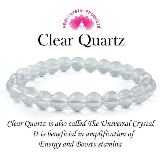 Certified Clear Quartz 8 mm Round Bead Bracelet