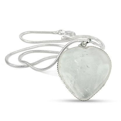 Natural Crystal Stone Heart Shape Pendant Size 30-35 mm with Metal Chain