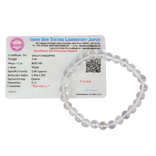 Certified Clear Quartz 8 mm Round Bead Bracelet