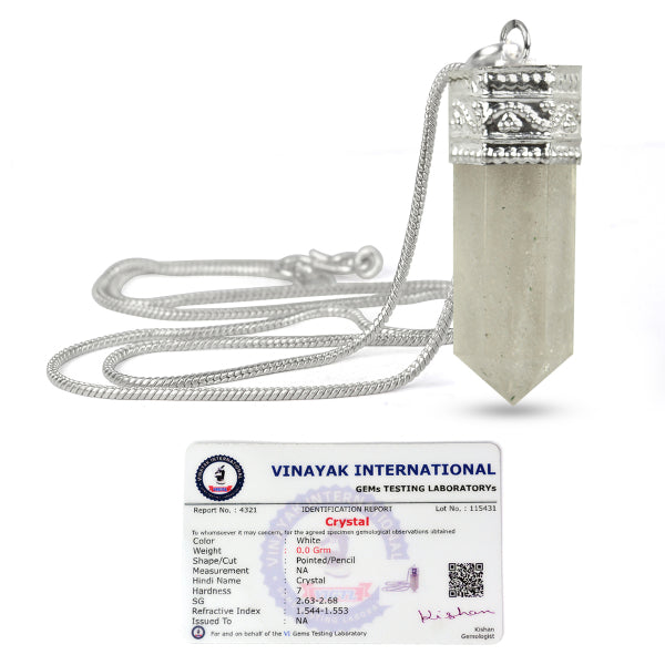 Certified AAA Natural Crystal Stone Pencil Shape Pendant - Locket with Metal Chain