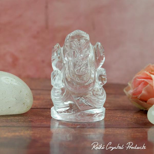 Clear Quartz Crystal Ganesha Idol Murti for Protection & Decorative Showpiece-2.4 cm (1 inch)