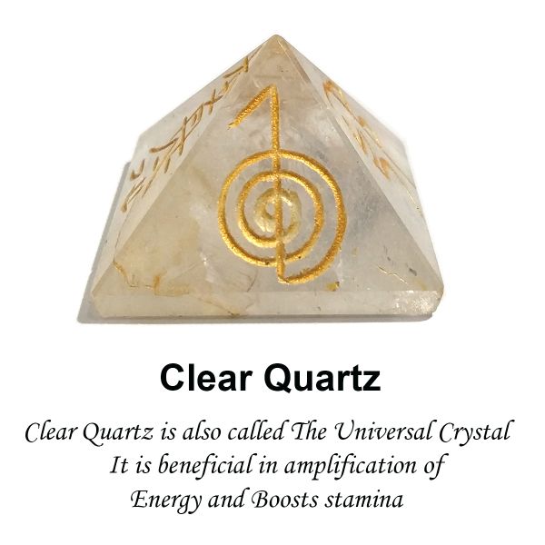 Clear Quartz Reiki Symbol Engraved Pyramid 30 mm