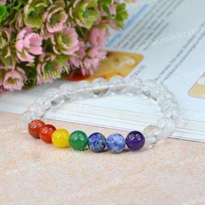 Natural Crystal Stone with 7 Chakra 8 mm Bracelet for Unisex