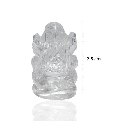 Clear Quartz Crystal Ganesha Idol Murti for Protection & Decorative Showpiece-2.4 cm (1 inch)