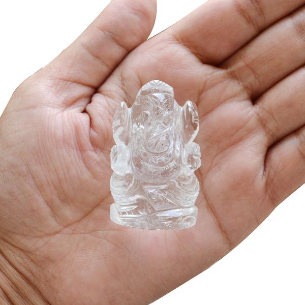 Clear Quartz Crystal Ganesha Idol Murti for Protection & Decorative Showpiece-2.4 cm (1 inch)