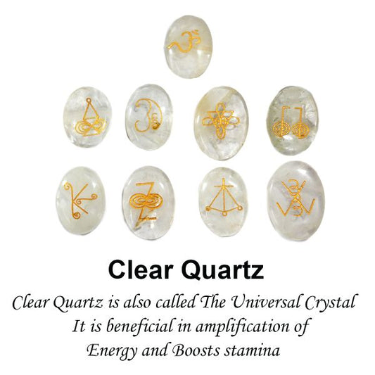 Natural Stone Oval Shape Karuna Reiki Symbol Engraved Set of 9 pcs