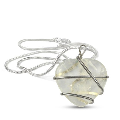Natural Crystal Stone Wire Wrapped Heart Shape Pendant - Locket Size- 35 mm with Metal Chain