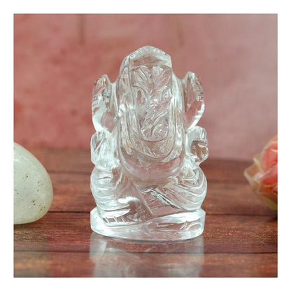 Clear Quartz Crystal Ganesha Idol Murti for Protection & Decorative Showpiece-2.4 cm (1 inch)