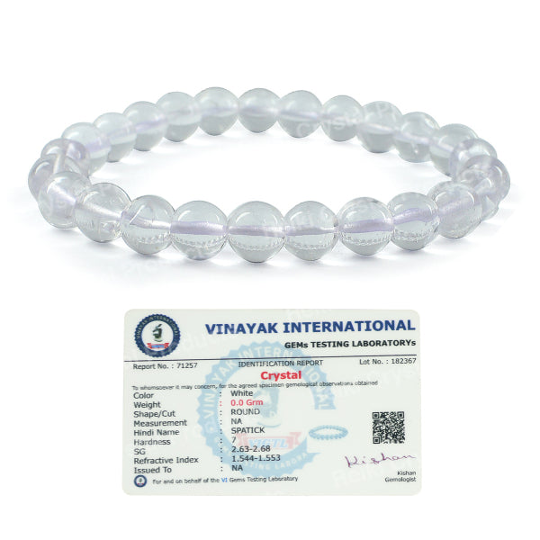Certified Clear Quartz 8 mm Round Bead Bracelet