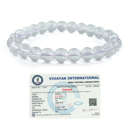 Certified Clear Quartz 8 mm Round Bead Bracelet