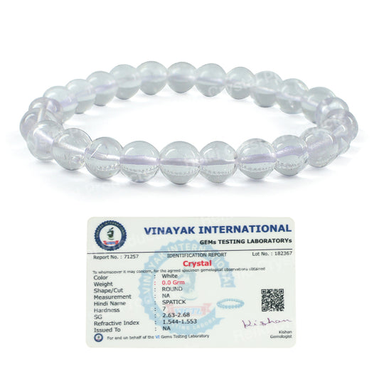 Certified Clear Quartz 8 mm Round Bead Bracelet