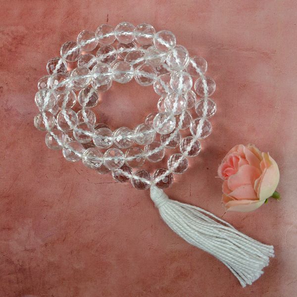 Natural Crystal Stone 10 mm Faceted Beads Mala for Unisex