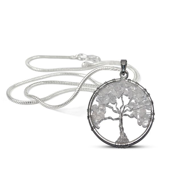 Natural Crystal Stone Tree of Life Pendant Size 35-40 mm with Metal Chain